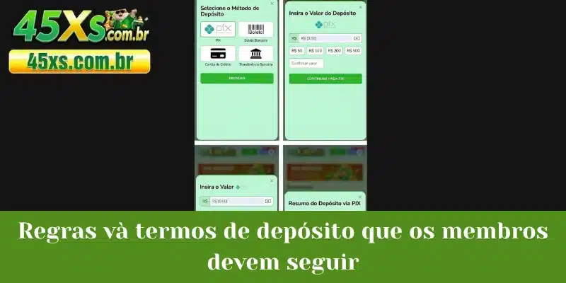 Regras và termos de depósito que os membros devem seguir