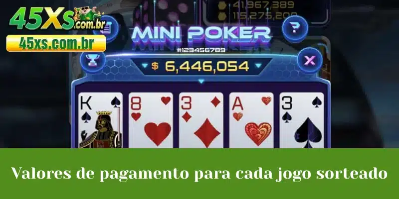 Valores de pagamento para cada jogo sorteado